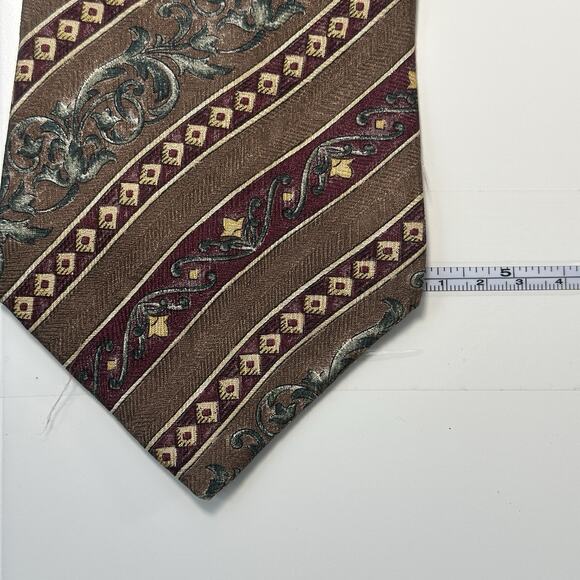 Basics by Croft & Barrow Silk Tie Brown Burgundy Striped Paisley Geometric VTG - Picture 5 of 7
